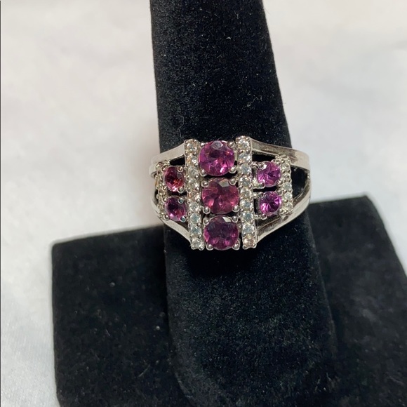 Raspberry Color Rhodolite & White Zircon Ring - Picture 9 of 14
